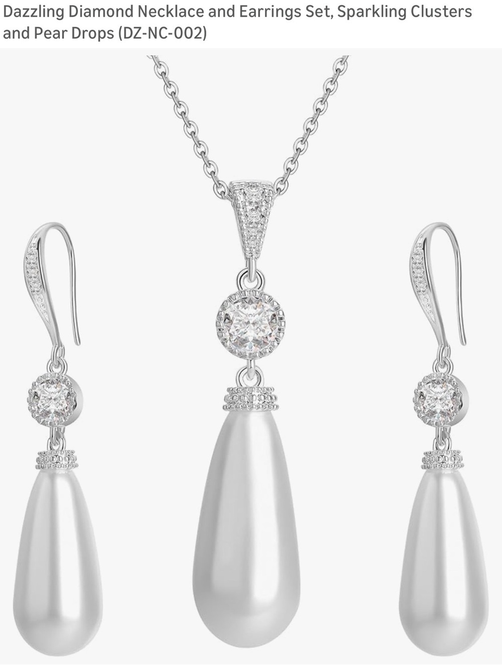 Amazon Silver-Tone Pearl Drop Necklace and Earrings Set